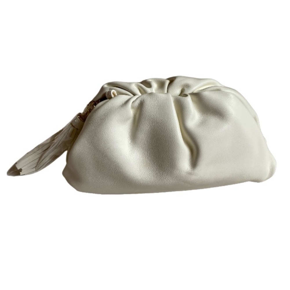 New Understated Leather clamshell clutch  Vegan Leather handbag/Crossbody ivory - Picture 4 of 16